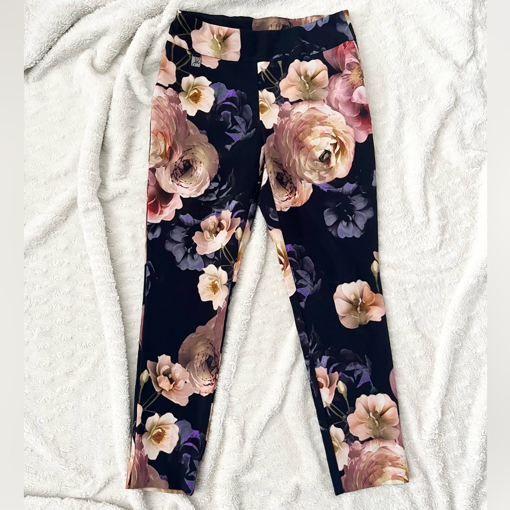 Joseph Ribkoff Floral Print Pants - Black and Pink